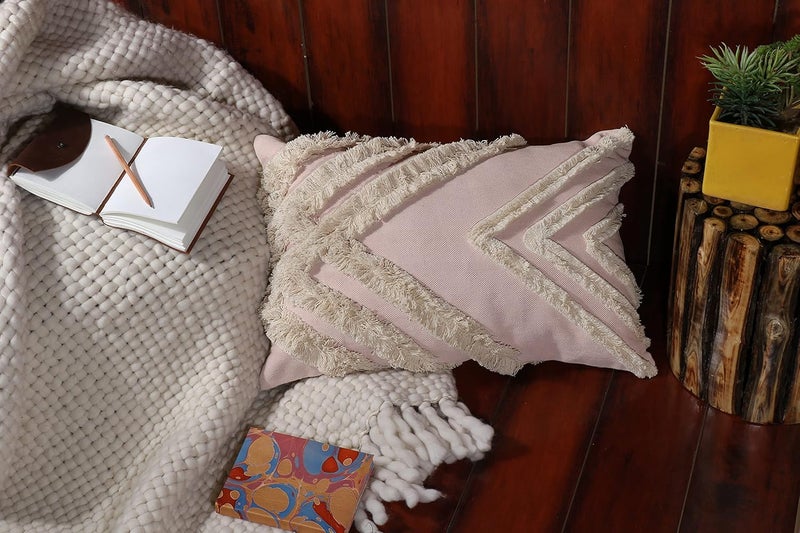 IMPEXART PVT LTD Pack of Cotton Throw Pillow Covers 16 x 24 Inches Decorative Farmhouse Cotton Couch Pillow Case Soft Plush Square Boho Cushion Pillowcase Pink - Image 3