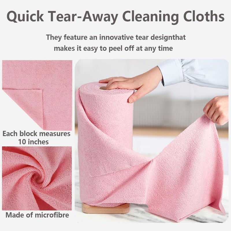 Goodern Microfiber Cleaning Cloth Roll,20 Sheets Reusable Tear-Away Towels Dry Wet Cleaning Rags Lazy Absorbent Lint Free Dish Towels Multi-Purpose Microfiber Cloths for Kitchen,Car & Daily Use-Pink - Image 3