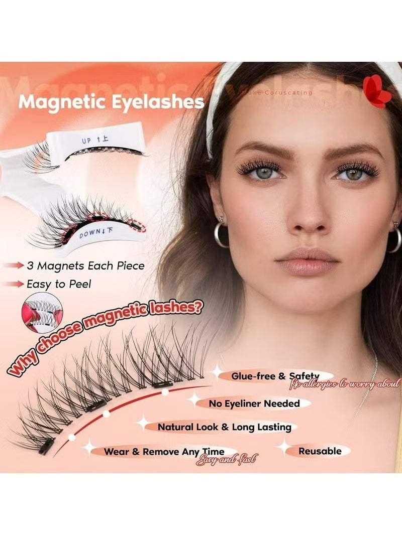 4pcs,Magnetic Eyelashes Cat Eye Lashes False Eyelashes Magnetic Lashes Natural Look with Applicator Reusable No Glue or Liner Needed Soft Magnetic Fake Eyelashes