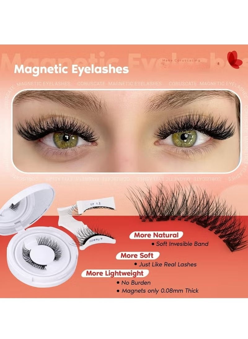 4pcs,Magnetic Eyelashes Cat Eye Lashes False Eyelashes Magnetic Lashes Natural Look with Applicator Reusable No Glue or Liner Needed Soft Magnetic Fake Eyelashes