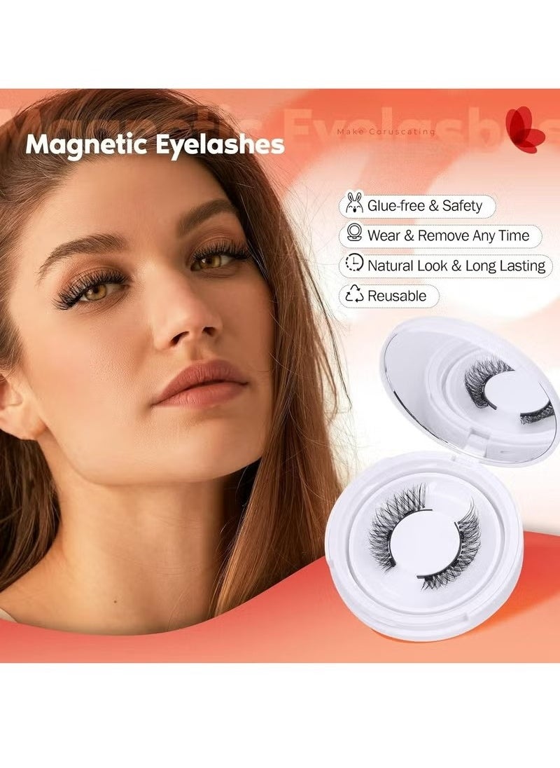 4pcs,Magnetic Eyelashes Cat Eye Lashes False Eyelashes Magnetic Lashes Natural Look with Applicator Reusable No Glue or Liner Needed Soft Magnetic Fake Eyelashes