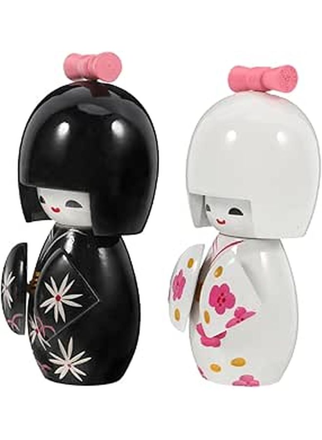 Traditional Japanese Kimono Kabuki Dolls Set 2 Pieces Large Wooden Statues Home Desk Decoration - Image 1