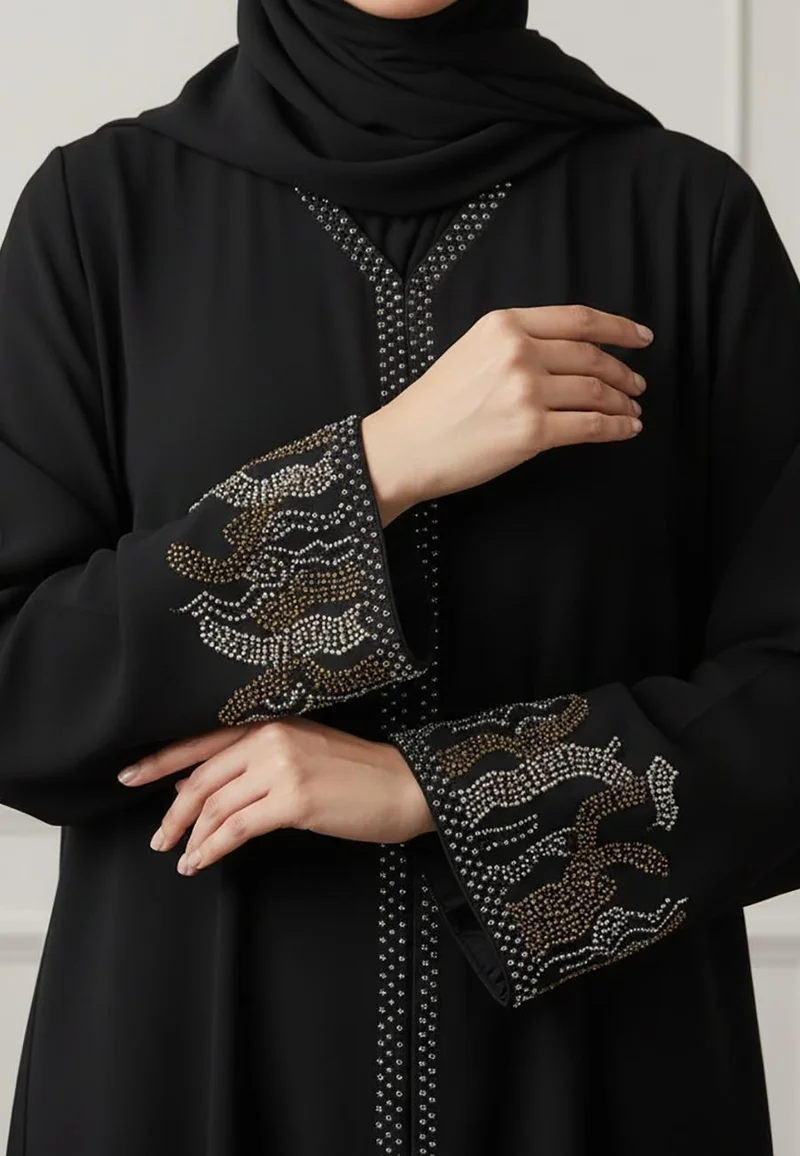 NUKHBAA The Midnight Elegance Embellished Abaya-897