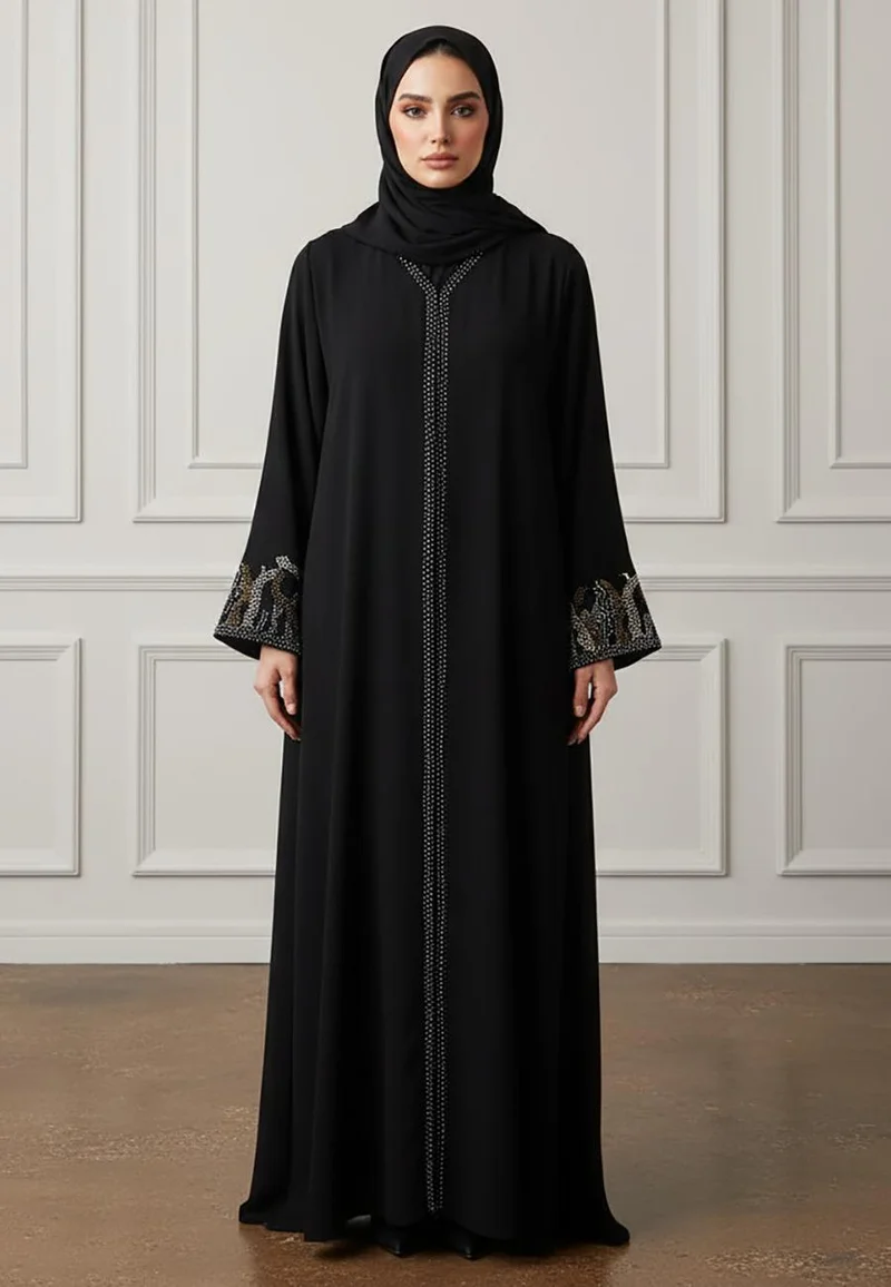 NUKHBAA The Midnight Elegance Embellished Abaya-897