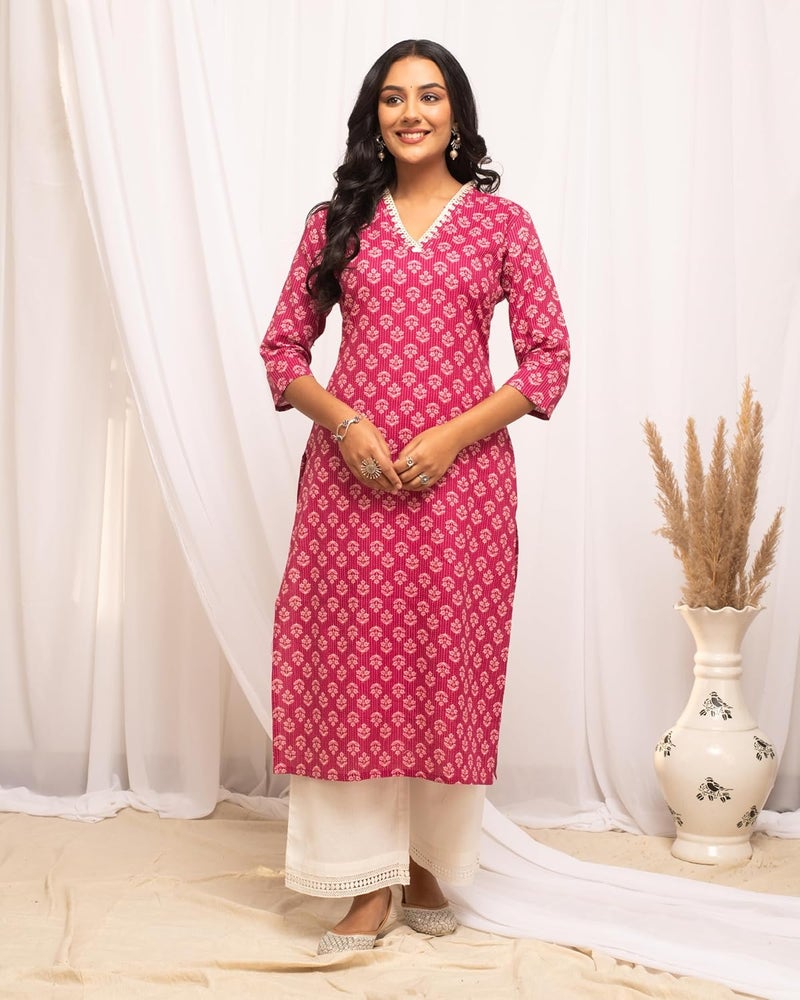 FIORRA Womens Cotton Straight Fit Floral Printed Kurta - Image 4