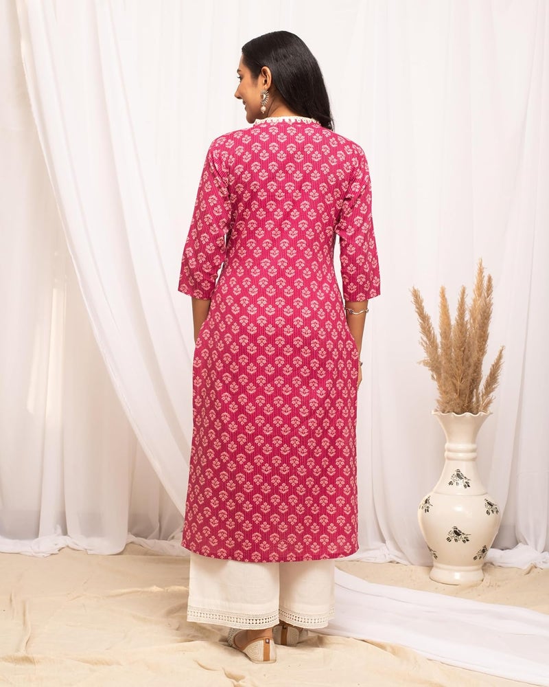 FIORRA Womens Cotton Straight Fit Floral Printed Kurta - Image 2