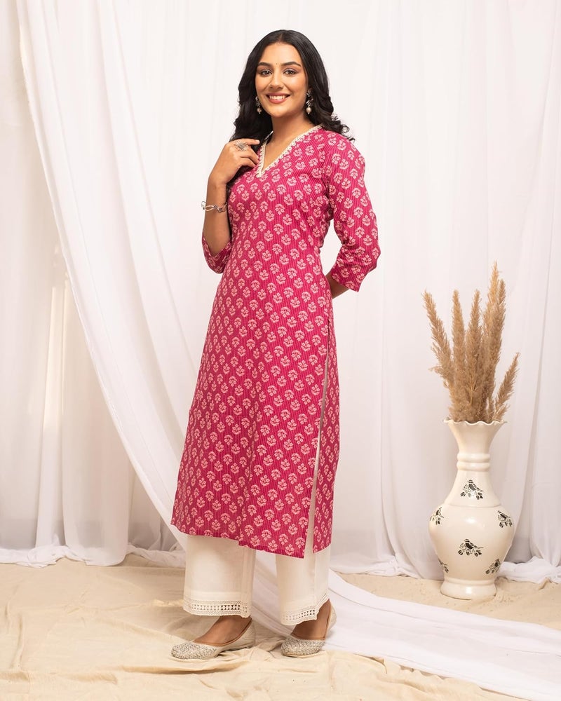 FIORRA Womens Cotton Straight Fit Floral Printed Kurta - Image 3