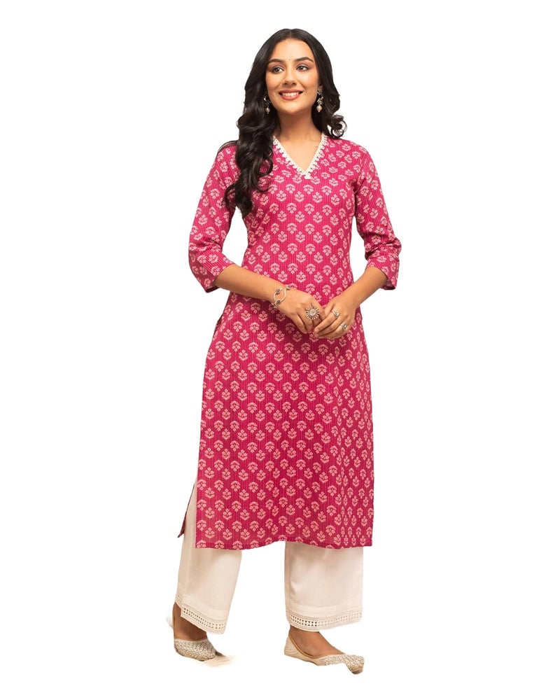 FIORRA Womens Cotton Straight Fit Floral Printed Kurta - Image 1