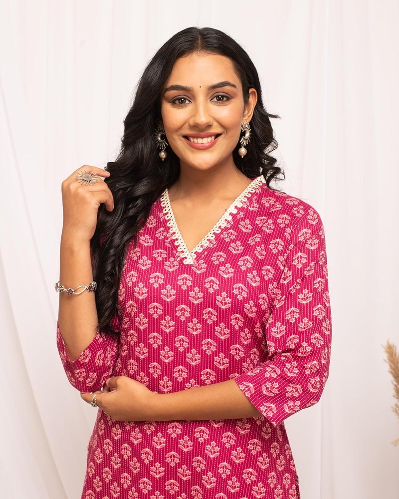 FIORRA Womens Cotton Straight Fit Floral Printed Kurta - Image 5
