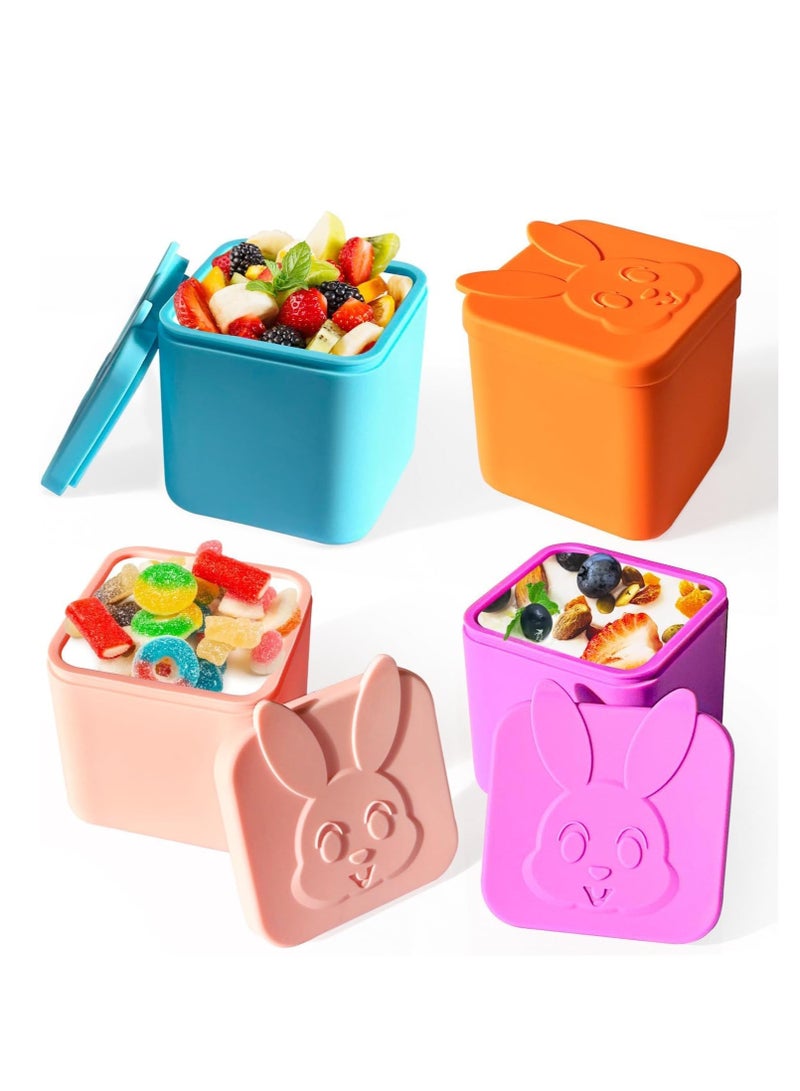 Bento Box Accessories, 4-Pack Silicone Dips Containers, Leakproof Salad Dressing Containers for Kids, 4.3oz/128ml Snack Condiment Containers with Lids, Sauce Cups for Lunch and Picnic  - Image 1