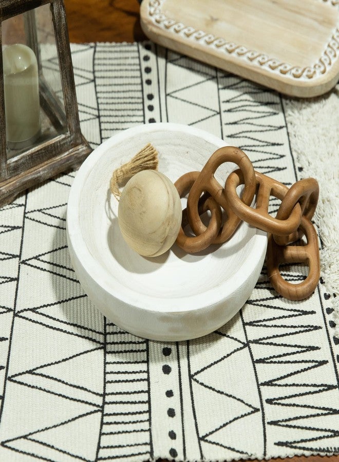 COLLECTIVE HOME كوليكتيف هوم - صينية منحوتة يدوياً من خشب الباولونيا، حامل للفواكه والوجبات الخفيفة، وعاء مزخرف، إكسسوارات ديكور منزلي ريفي لطاولة القهوة، غرفة المعيشة، قطعة مركزية لحفلات الزفاف، 10 بوصات (أبيض مغسول) - Image 3