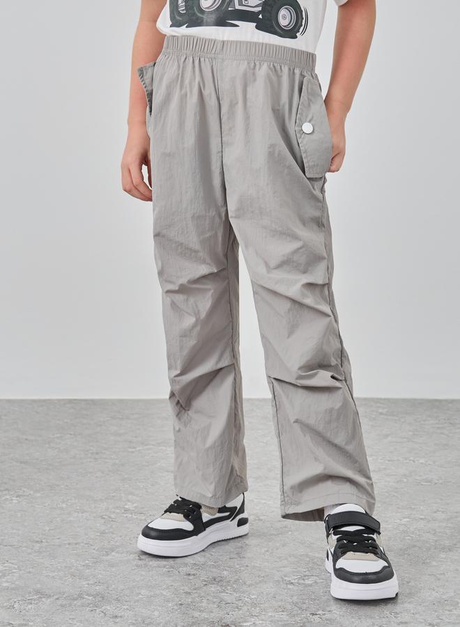 Take Two Solid Elastic Waist Pocket Detail Pants - Image 1