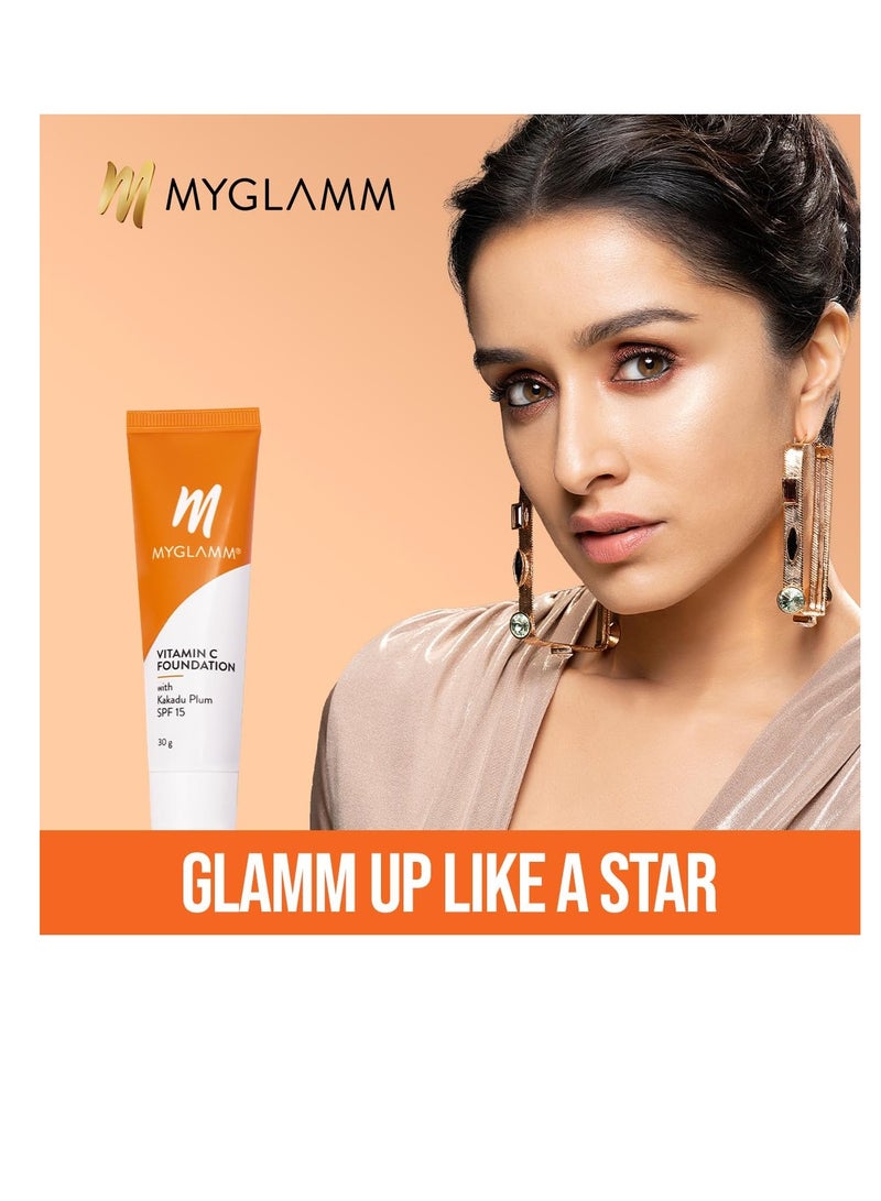 ماي جلام كريم أساس MyGlamm فيتامين C خفيف دافئ يدوم طويلاً بتغطية متوسطة إلى كاملة مع عامل حماية من الشمس SPF 15 وحمض الهيالورونيك 30 جم - Image 3
