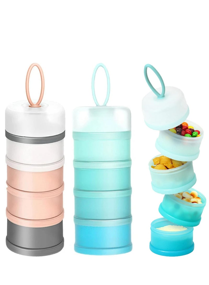 2 PCS 4 Layers Baby Milk Powder Dispenser – Portable Milk Powder  Snack Containers (Blue + Sakura Pink). - Image 1