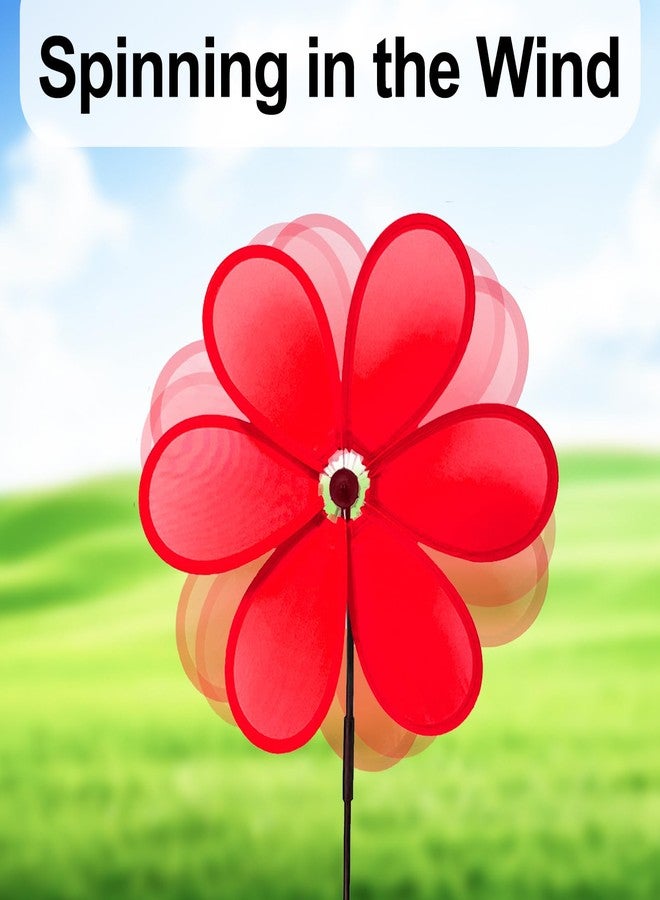 timecity 4pcs Flower Wind Spinner Red Pinwheels 11.8 inch Lawn Pinwheel Garden Windmill for Garden, Party, Outdoor, Yard Decor - Image 3