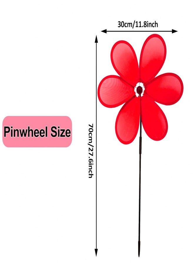 timecity 4pcs Flower Wind Spinner Red Pinwheels 11.8 inch Lawn Pinwheel Garden Windmill for Garden, Party, Outdoor, Yard Decor - Image 2