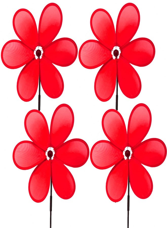 timecity 4pcs Flower Wind Spinner Red Pinwheels 11.8 inch Lawn Pinwheel Garden Windmill for Garden, Party, Outdoor, Yard Decor - Image 1