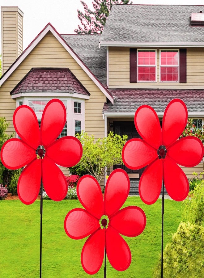 timecity 4pcs Flower Wind Spinner Red Pinwheels 11.8 inch Lawn Pinwheel Garden Windmill for Garden, Party, Outdoor, Yard Decor - Image 5