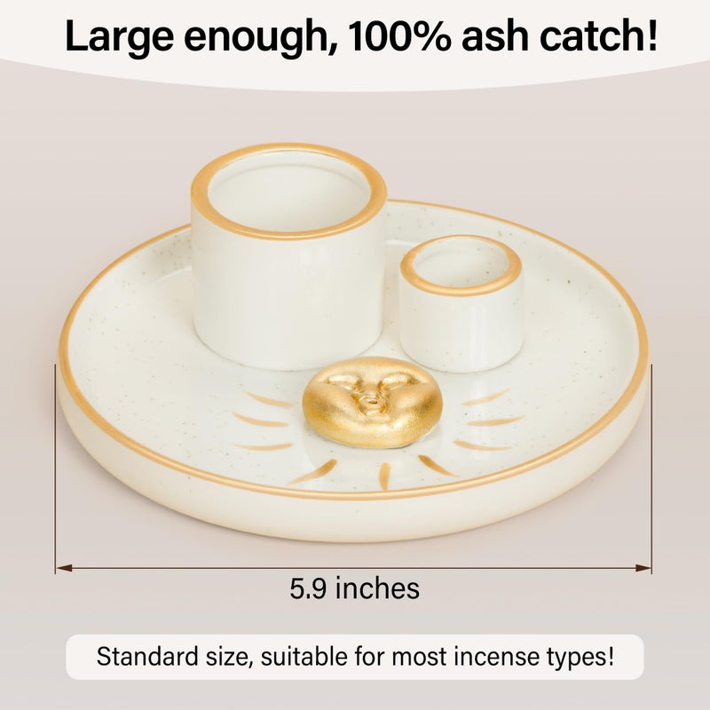 ZenBless Multifunction Incense and Candle Holder for Burning Sage, Palo Santo, Incense Sticks - 5.9" Ceramic Ash Catcher Tray for Meditation Room Home Decor Spritual Gifts(Gold Sun) - Image 4