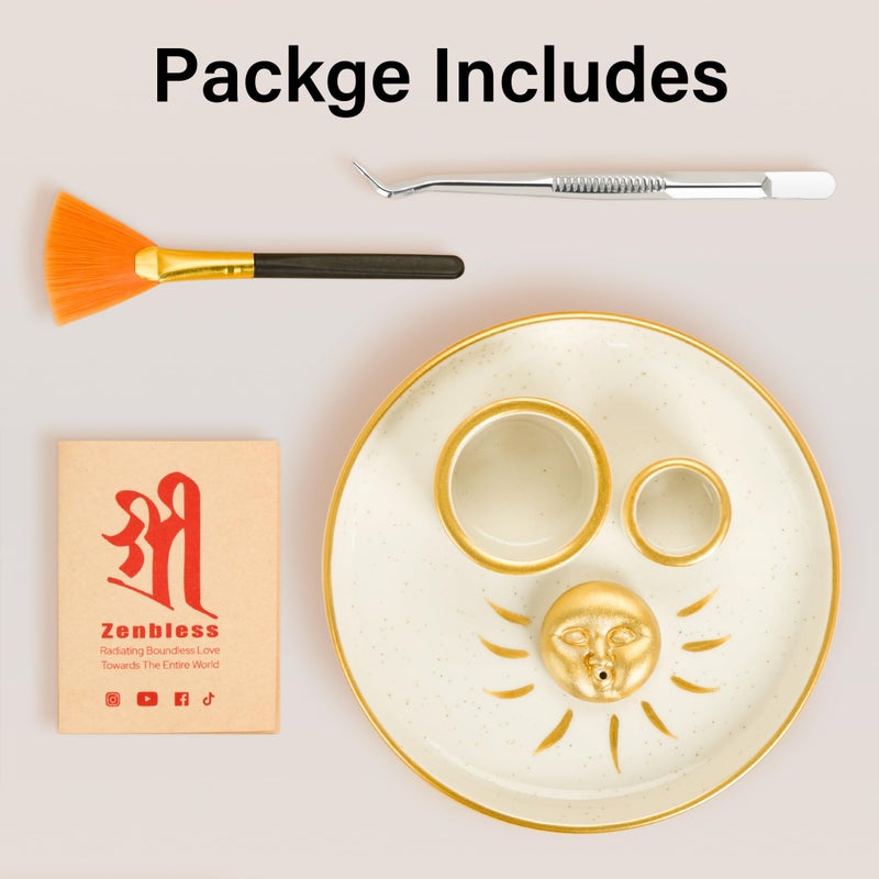 ZenBless Multifunction Incense and Candle Holder for Burning Sage, Palo Santo, Incense Sticks - 5.9" Ceramic Ash Catcher Tray for Meditation Room Home Decor Spritual Gifts(Gold Sun) - Image 5