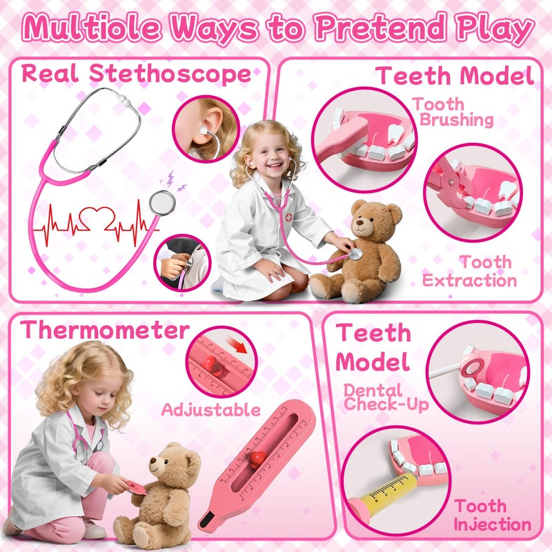 XZZO Kids Dentist Play Set, 48 Pcs Doctor Kit for Toddlers 3-5, Pretend Playset for Toddlers with Medical Bag, Stethoscope and Removable Teeth, Educational Wooden Medical Kit for Boys Girls - Image 4