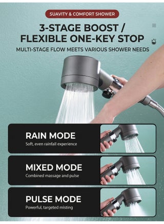 High Pressure Filter Shower Head Set with Hose, 3 Spray Modes Handheld Shower, Turbo Boost Water Saving Shower Head with Replaceable Filter for Hair & Skin Care - view 5