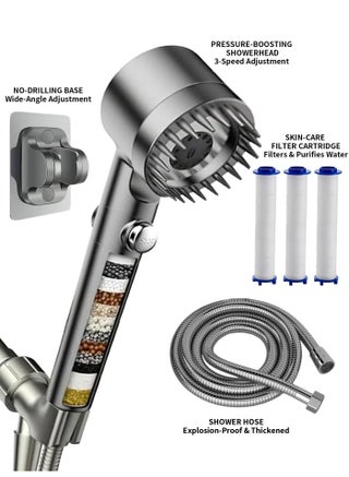 High Pressure Filter Shower Head Set with Hose, 3 Spray Modes Handheld Shower, Turbo Boost Water Saving Shower Head with Replaceable Filter for Hair & Skin Care - view 4