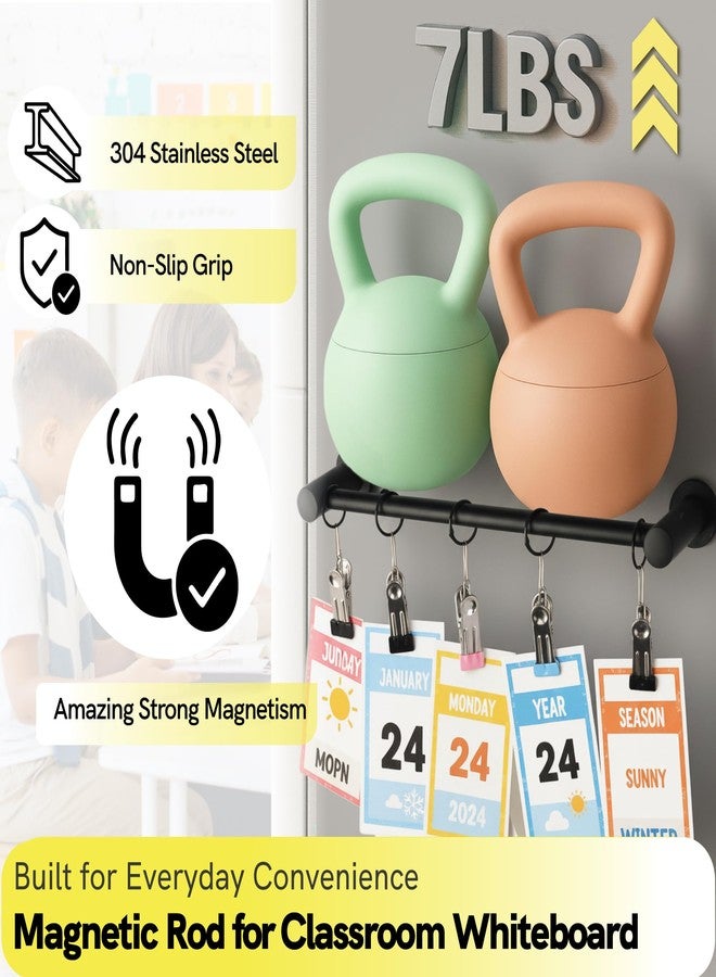 ULIBERMAGNET Magnetic Classroom Whiteboard Bar, Flip Calendar Holder with 5 Hanging Rings & 5 Clips, Magnetic Adjustable Length Anchor Chart Rack for Whiteboard, Office, Classroom, Lesson Plans - Image 2