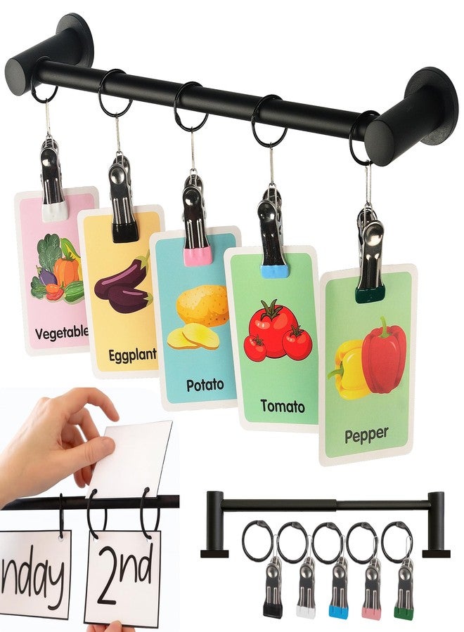 ULIBERMAGNET Magnetic Classroom Whiteboard Bar, Flip Calendar Holder with 5 Hanging Rings & 5 Clips, Magnetic Adjustable Length Anchor Chart Rack for Whiteboard, Office, Classroom, Lesson Plans - Image 1