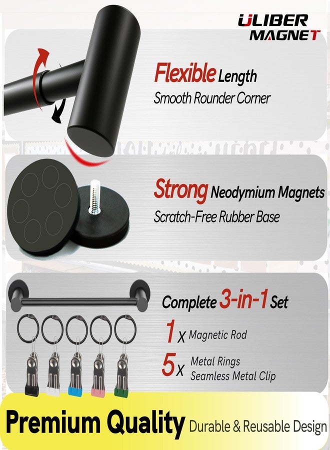ULIBERMAGNET Magnetic Classroom Whiteboard Bar, Flip Calendar Holder with 5 Hanging Rings & 5 Clips, Magnetic Adjustable Length Anchor Chart Rack for Whiteboard, Office, Classroom, Lesson Plans - Image 4