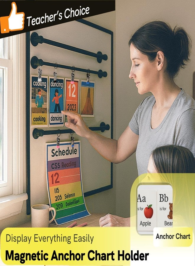 ULIBERMAGNET Magnetic Classroom Whiteboard Bar, Flip Calendar Holder with 5 Hanging Rings & 5 Clips, Magnetic Adjustable Length Anchor Chart Rack for Whiteboard, Office, Classroom, Lesson Plans - Image 5