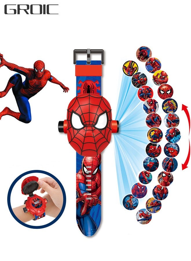 GROIC Kids Watch with 24 Spiderman Projection Patterns Cartoons Kids Digital Wrist Watch Toys with Adjustable Strap Projector Watch - Image 1