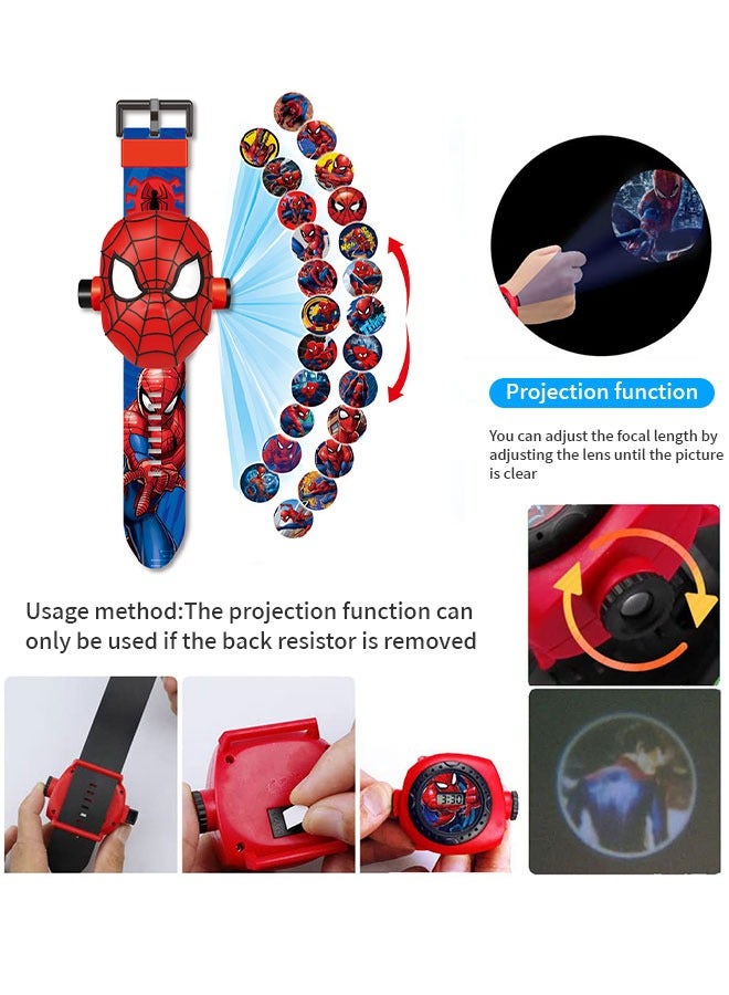 GROIC Kids Watch with 24 Spiderman Projection Patterns Cartoons Kids Digital Wrist Watch Toys with Adjustable Strap Projector Watch - Image 2