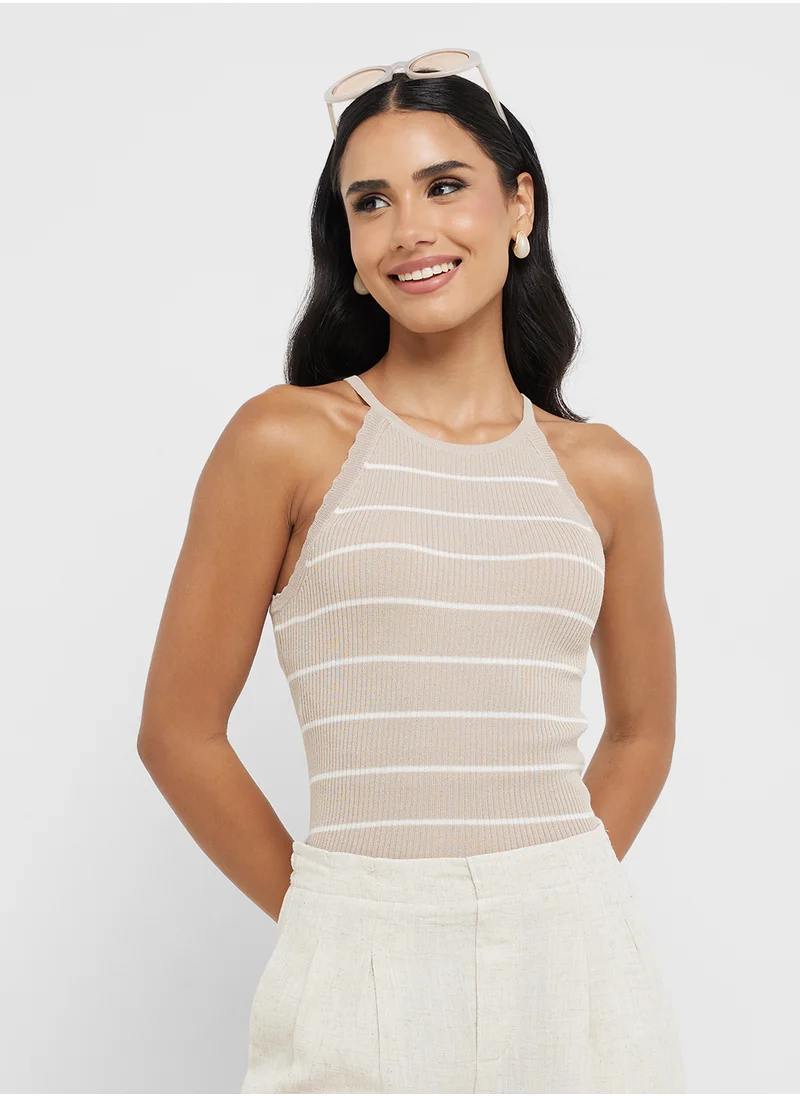 اونلي Onlgemma Scallop Stripe O-Neck Top