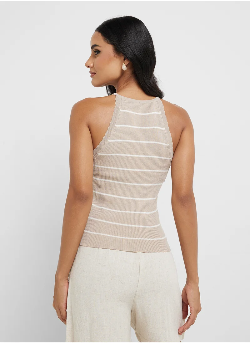 اونلي Onlgemma Scallop Stripe O-Neck Top