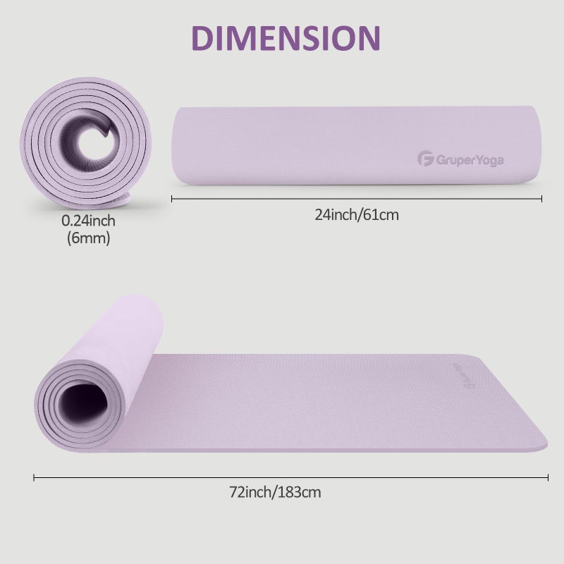 Gruper Yoga Mat Non Slip, 72"L x 24"W x 0.24"/0.32"TH, Anti-Tear Exercise Mat with Carrying Strap and Bag, Pro TPE Yoga Mats for Women, Workout Mats for Home, Pilates and Floor Exercises - Image 4