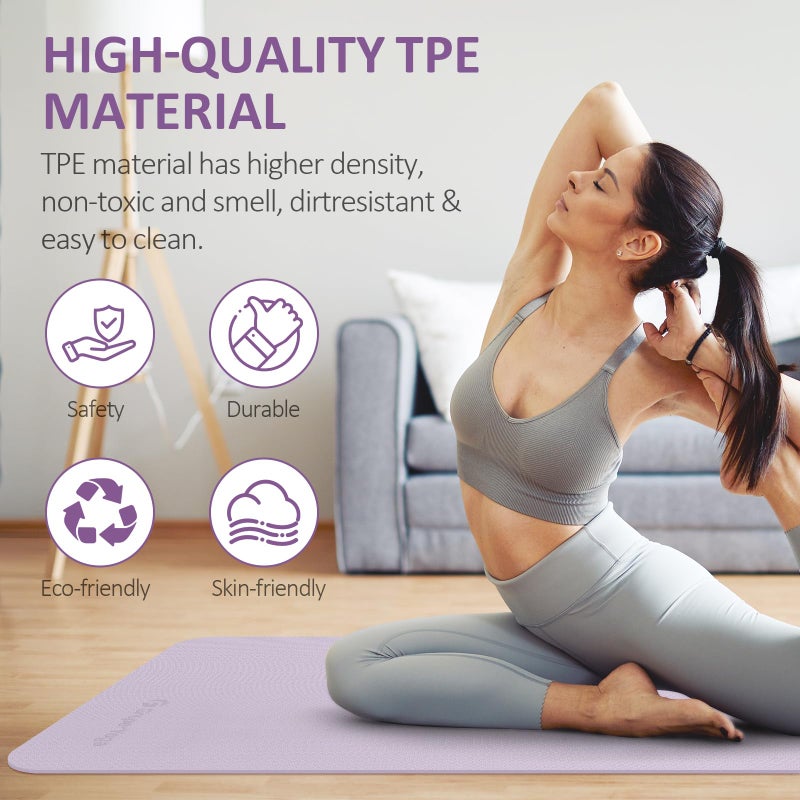 Gruper Yoga Mat Non Slip, 72"L x 24"W x 0.24"/0.32"TH, Anti-Tear Exercise Mat with Carrying Strap and Bag, Pro TPE Yoga Mats for Women, Workout Mats for Home, Pilates and Floor Exercises - Image 5