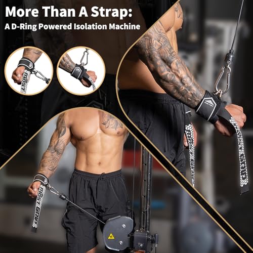 MOST GRIP أحزمة معصم مانعة للانزلاق Drip Glue لرفع الأثقال، أحزمة رفع 2 في 1 مع حلقات D لتمارين جهاز الكابل، أشرطة معصم مبطنة من النيوبرين بسمك 10 مم لرفع الأثقال والديدليفت (أسود-أبيض، M (6.3-8.3Inch)) - Image 3