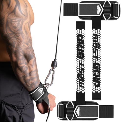 MOST GRIP أحزمة معصم مانعة للانزلاق Drip Glue لرفع الأثقال، أحزمة رفع 2 في 1 مع حلقات D لتمارين جهاز الكابل، أشرطة معصم مبطنة من النيوبرين بسمك 10 مم لرفع الأثقال والديدليفت (أسود-أبيض، M (6.3-8.3Inch)) - Image 1