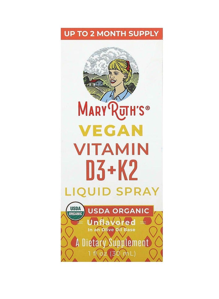MaryRuth's Vegan Vitamin D3 + K2 Liquid Spray, Unflavored, 1 fl oz (30 ml) - Image 1