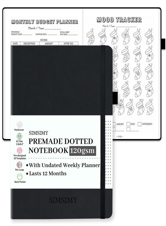SIMSIMY Premade Dotted Journal Notebook with Bullet Templates, Pre-made Dot Grid Journaling with Undated Weekly & Monthly Planner, Various Trackers, Lasts 1 Year, A5 - Image 1