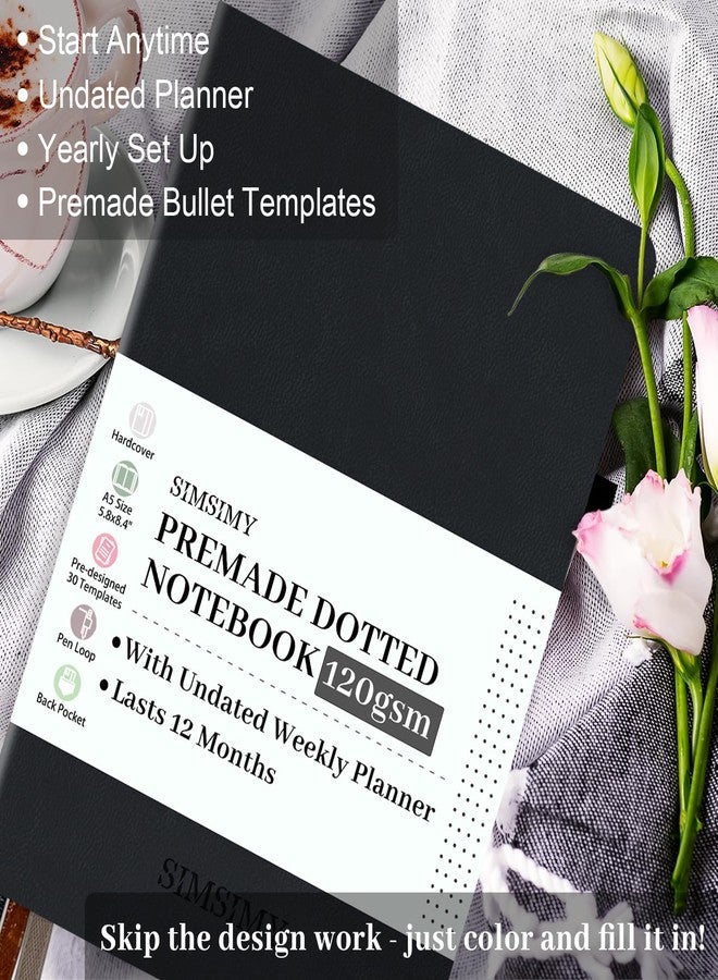 SIMSIMY Premade Dotted Journal Notebook with Bullet Templates, Pre-made Dot Grid Journaling with Undated Weekly & Monthly Planner, Various Trackers, Lasts 1 Year, A5 - Image 2