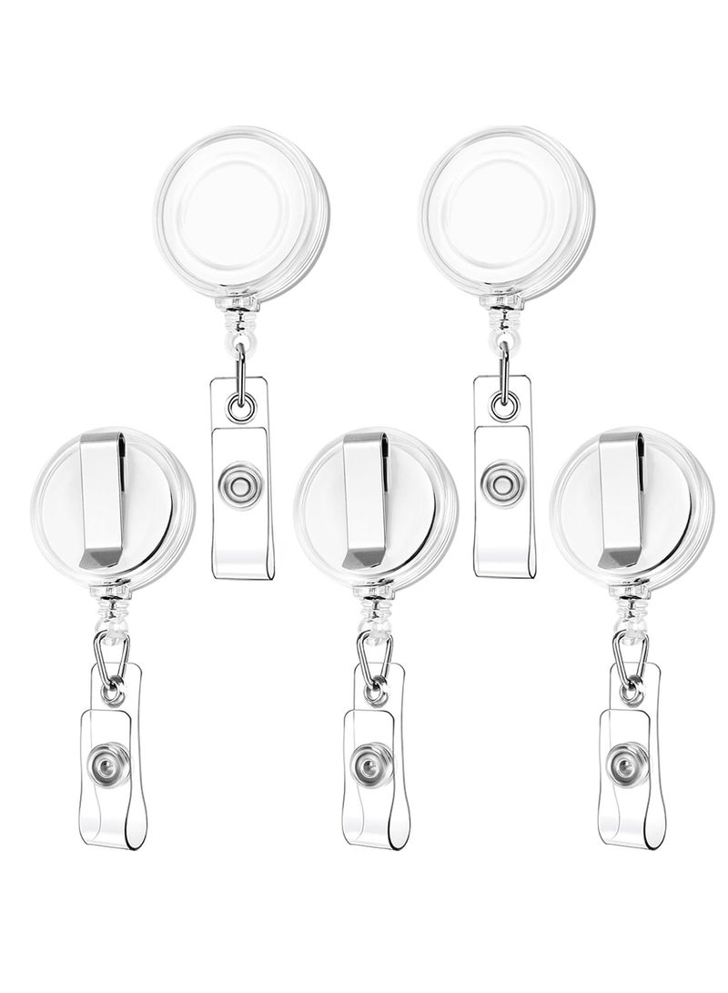 5 pcs Badge Reels with Metal Belt Clip, Retractable ID Badge Holder Reel for Hanging Name Tags ID Cards, Keys