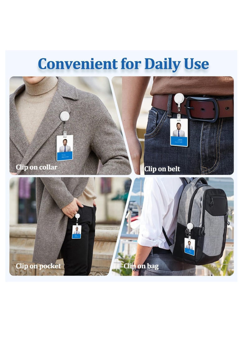 5 pcs Badge Reels with Metal Belt Clip, Retractable ID Badge Holder Reel for Hanging Name Tags ID Cards, Keys