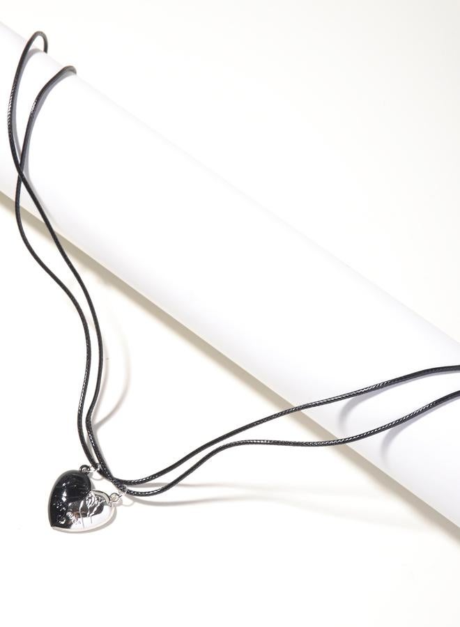 Take Two Set of 2 - Couple Heart Pendant Necklace with Magnetic Leather Cords - Image 4