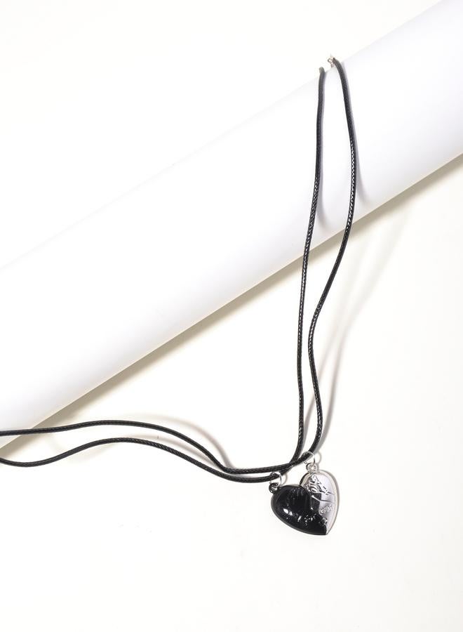 Take Two Set of 2 - Couple Heart Pendant Necklace with Magnetic Leather Cords - Image 3
