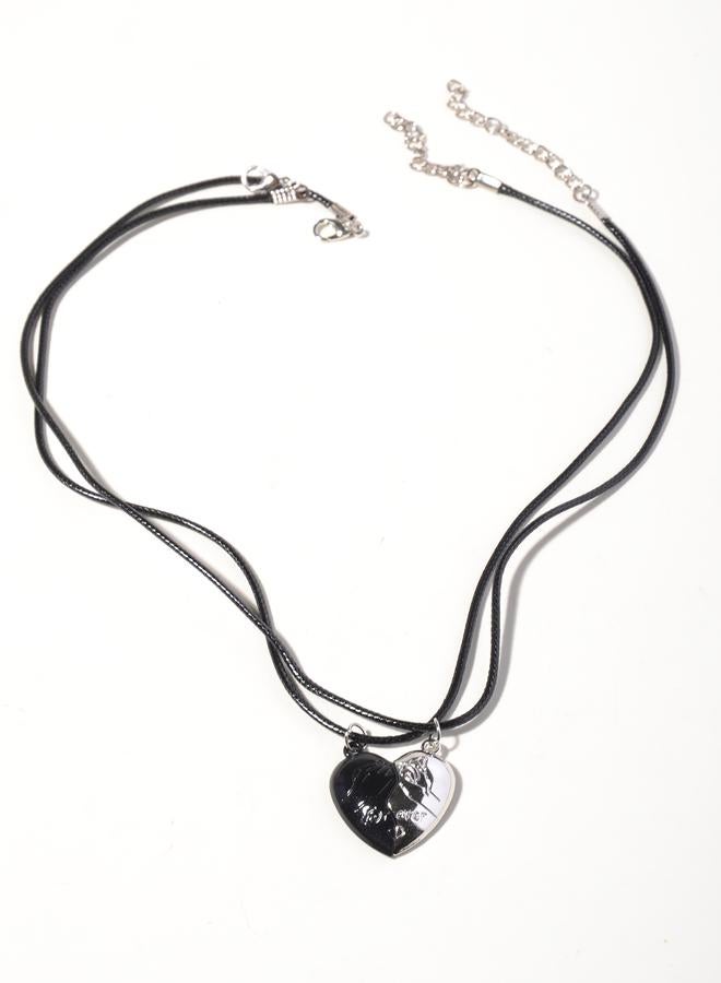 Take Two Set of 2 - Couple Heart Pendant Necklace with Magnetic Leather Cords - Image 5