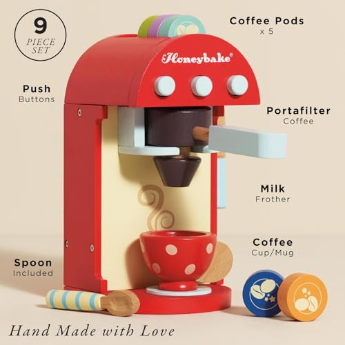 Le Toy Van - Honeybake Premium Wooden Cafe Machine Set - Pretend Kitchen and Cafe Play Toy Set | Kids Role Play Toy Kitchen Accessories (TV299), Small - Image 2