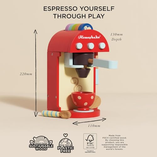 Le Toy Van - Honeybake Premium Wooden Cafe Machine Set - Pretend Kitchen and Cafe Play Toy Set | Kids Role Play Toy Kitchen Accessories (TV299), Small - Image 4