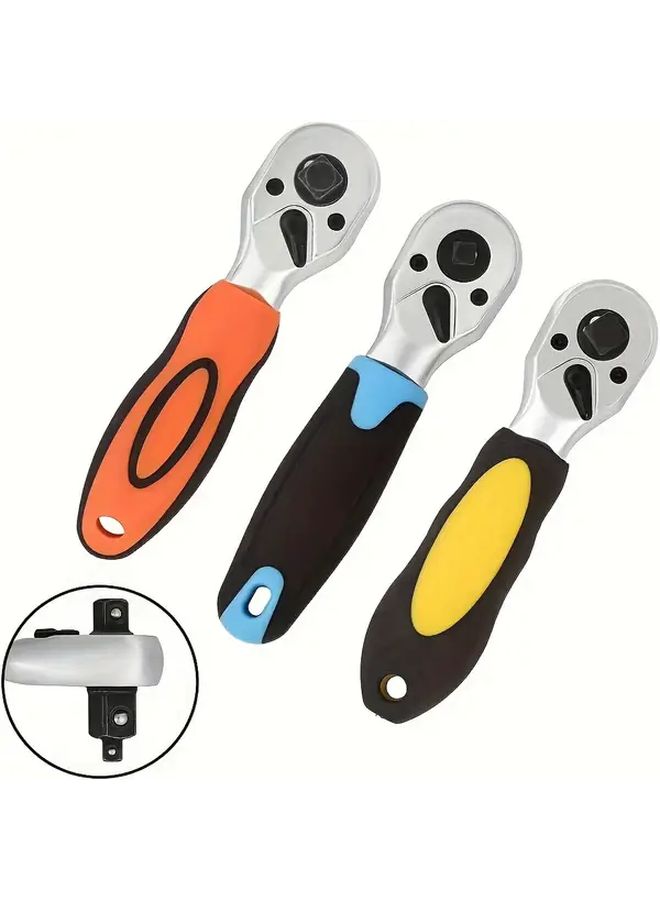 3 In 1 Ratchet Handle 1 4 3 8 1 2 Inch 72 Tooth Reversible Socket Wrench Chromium Vanadium Steel - Image 1